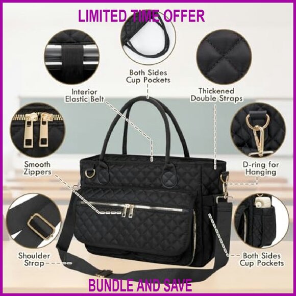 Large 15.6 Inch Laptop Tote Bag with Multiple Compartments for Work Travel - Picture 5 of 8